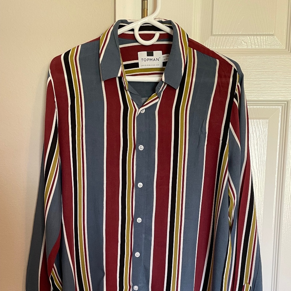 Topman Stripped Long-Sleeve Button Down - M